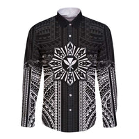 Hawaii And Philippines Together Long Sleeve Button Shirt Polynesian Pattern With Filipino Barong Black LT05 Unisex Black - Polynesian Pride