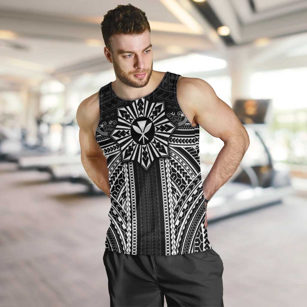 Hawaii And Philippines Together Men Tank Top Polynesian Pattern With Filipino Barong Black