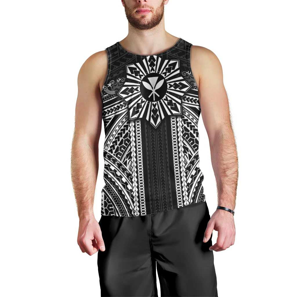 Hawaii And Philippines Together Men Tank Top Polynesian Pattern With Filipino Barong Black