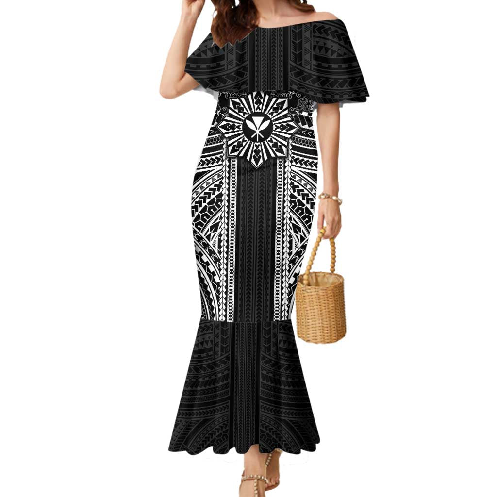 Hawaii And Philippines Together Mermaid Dress Polynesian Pattern With Filipino Barong Black