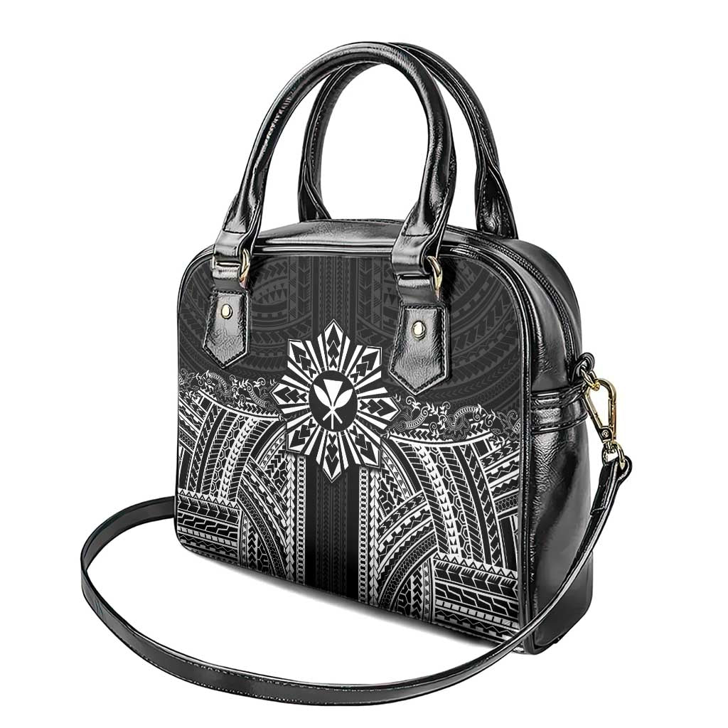 Hawaii And Philippines Together Shoulder Handbag Polynesian Pattern With Filipino Barong Black