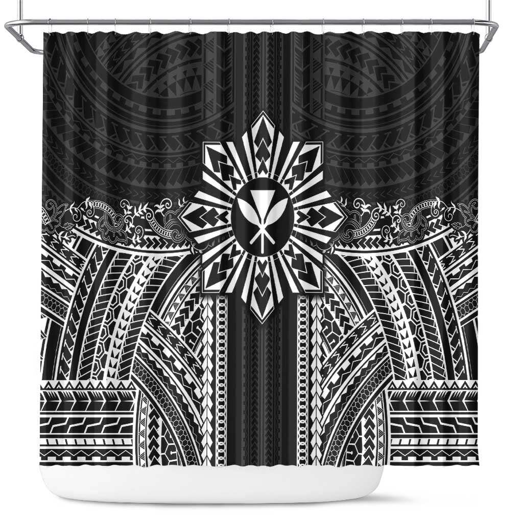 Hawaii And Philippines Together Shower Curtain Polynesian Pattern With Filipino Barong Black