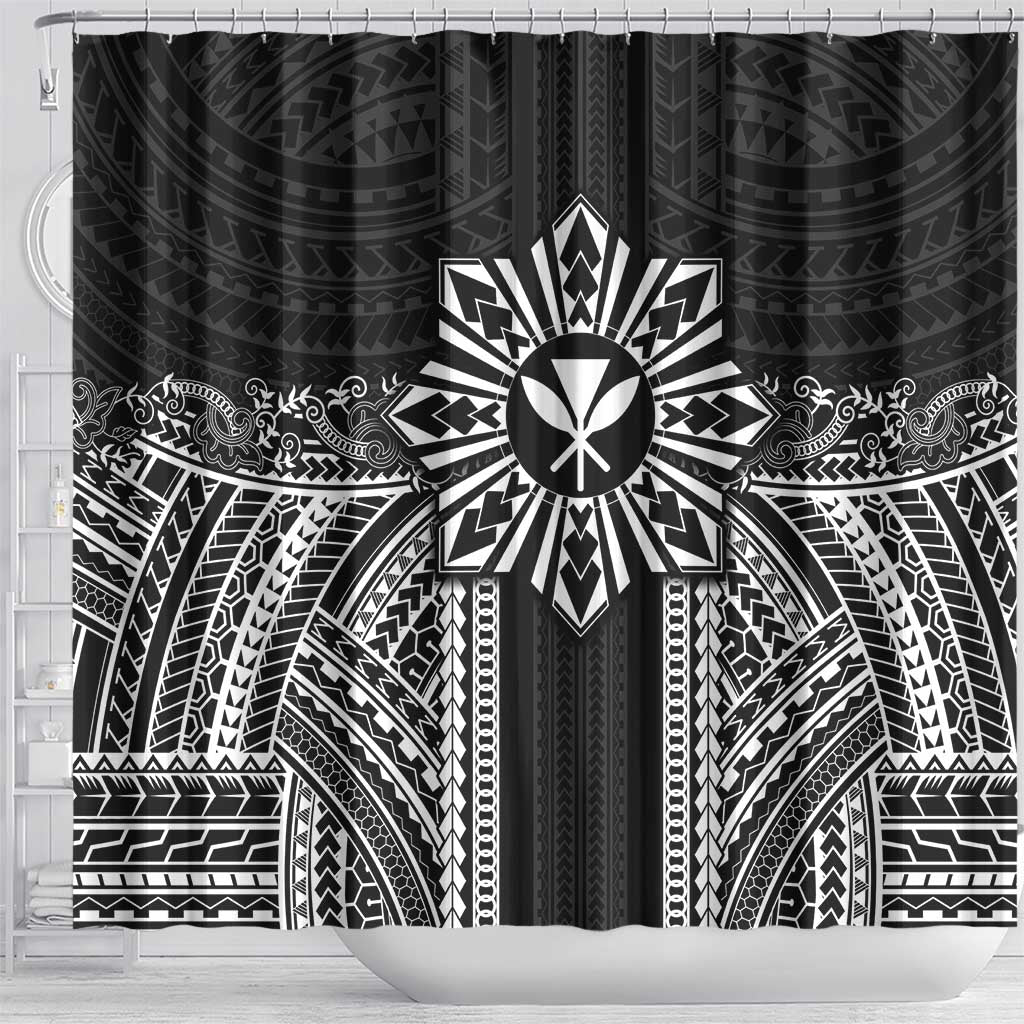 Hawaii And Philippines Together Shower Curtain Polynesian Pattern With Filipino Barong Black