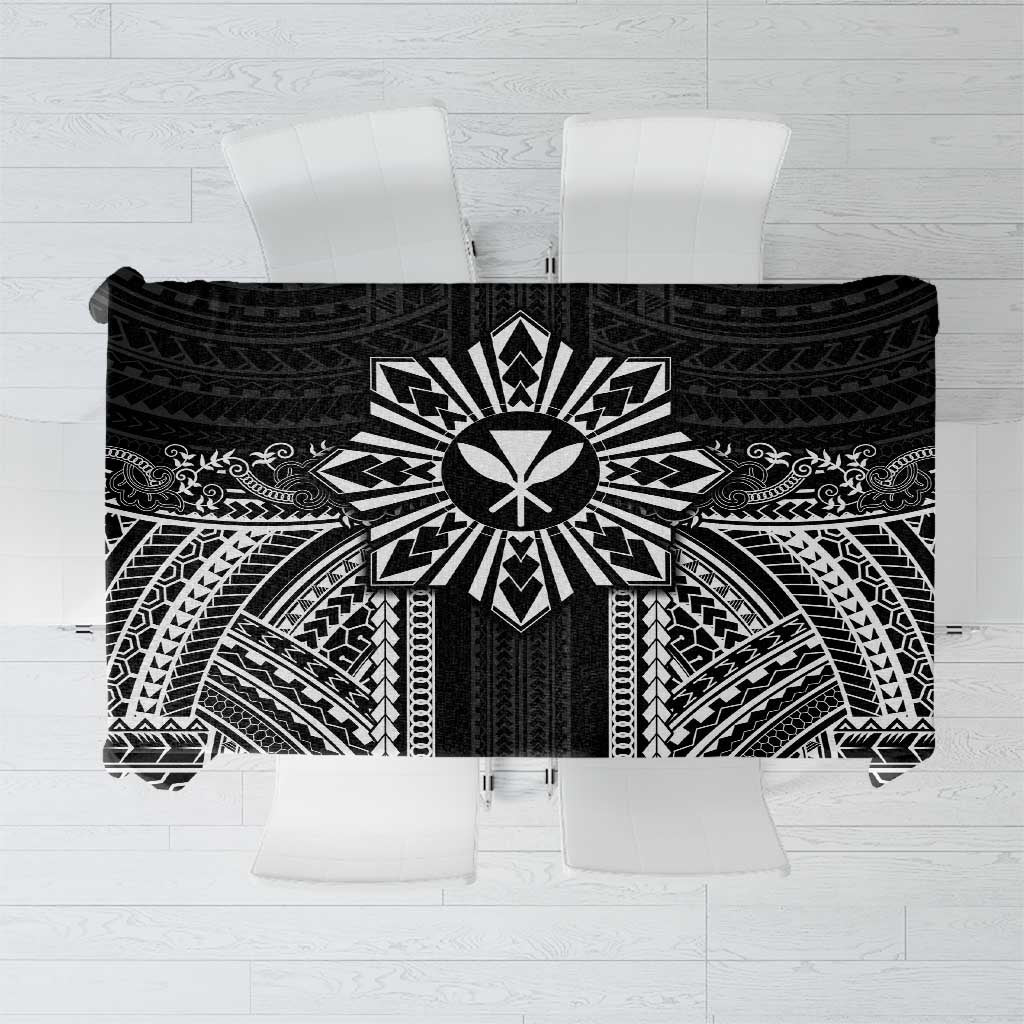 Hawaii And Philippines Together Tablecloth Polynesian Pattern With Filipino Barong Black