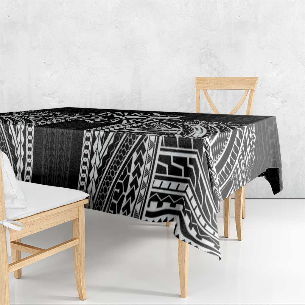 Hawaii And Philippines Together Tablecloth Polynesian Pattern With Filipino Barong Black