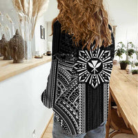 Hawaii And Philippines Together Women Casual Shirt Polynesian Pattern With Filipino Barong Black