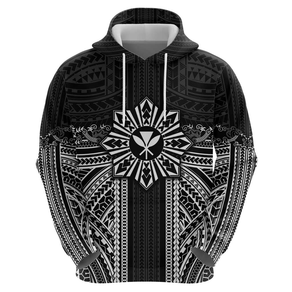 Hawaii And Philippines Together Zip Hoodie Polynesian Pattern With Filipino Barong Black