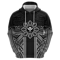 Hawaii And Philippines Together Zip Hoodie Polynesian Pattern With Filipino Barong Black