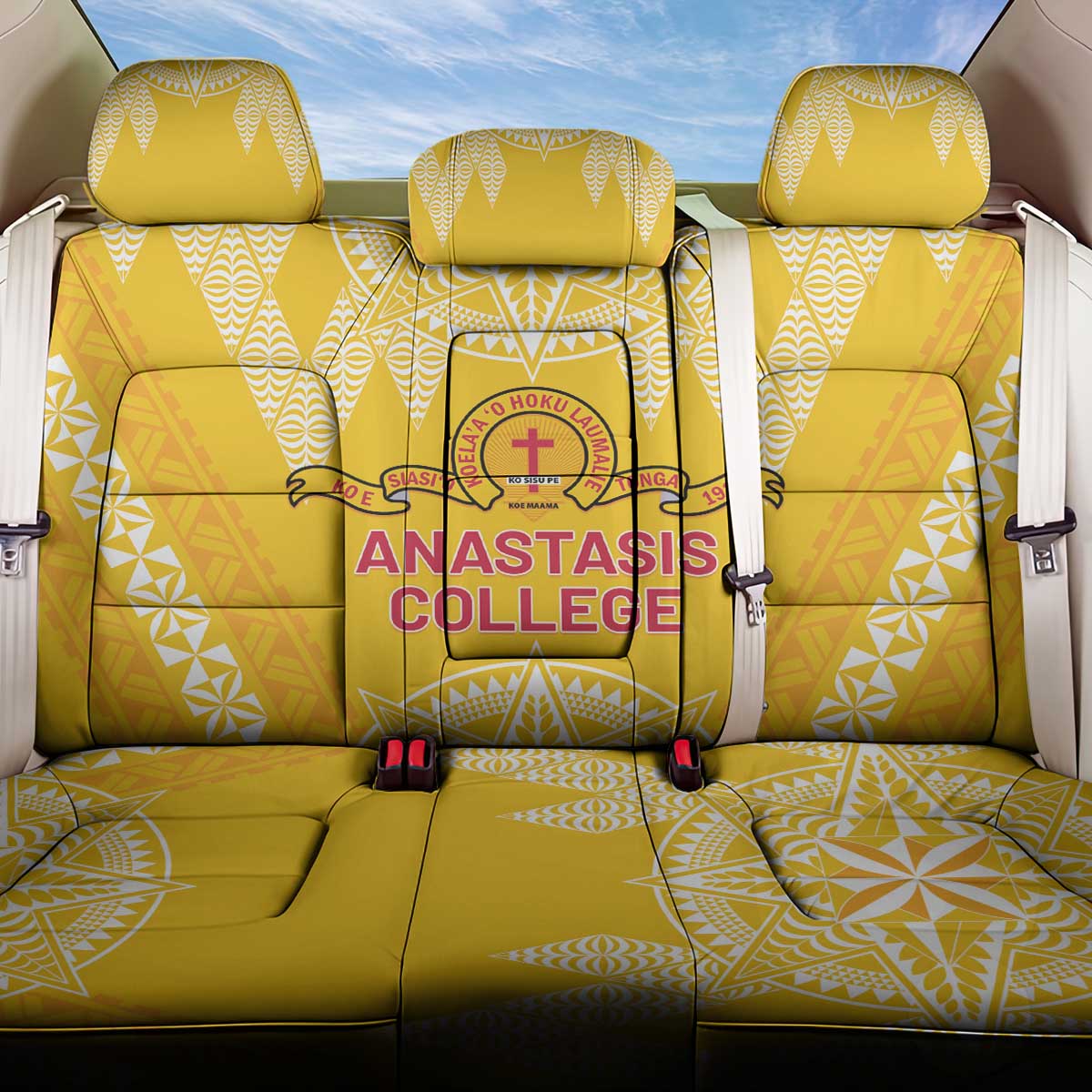 Anastasis College Back Car Seat Cover Tonga Ngatu Pattern - Polynesian Pride