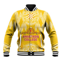 Personalised Anastasis College Baseball Jacket Tonga Ngatu Pattern LT05 Unisex Yellow - Polynesian Pride