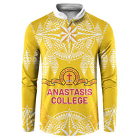 Personalised Anastasis College Button Sweatshirt Tonga Ngatu Pattern LT05 Yellow - Polynesian Pride