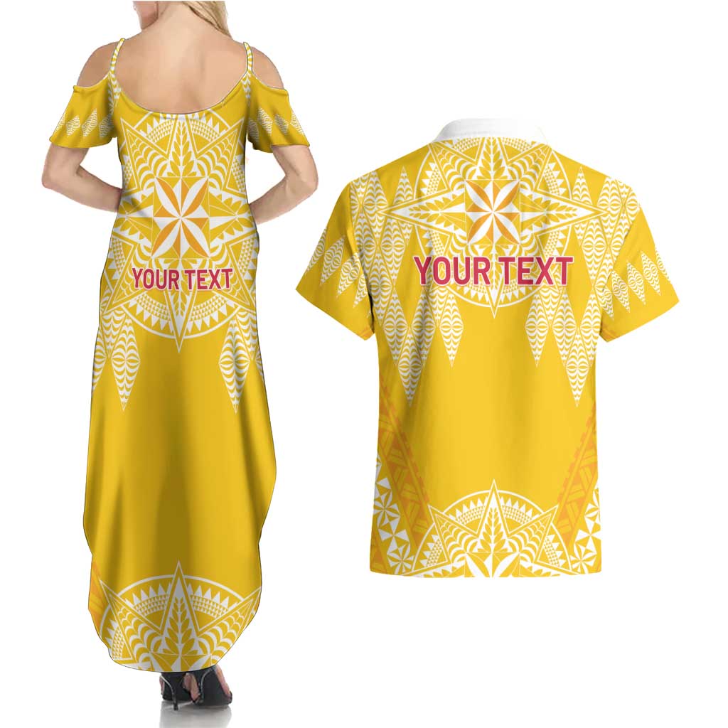 Personalised Anastasis College Couples Matching Summer Maxi Dress and Hawaiian Shirt Tonga Ngatu Pattern - Polynesian Pride