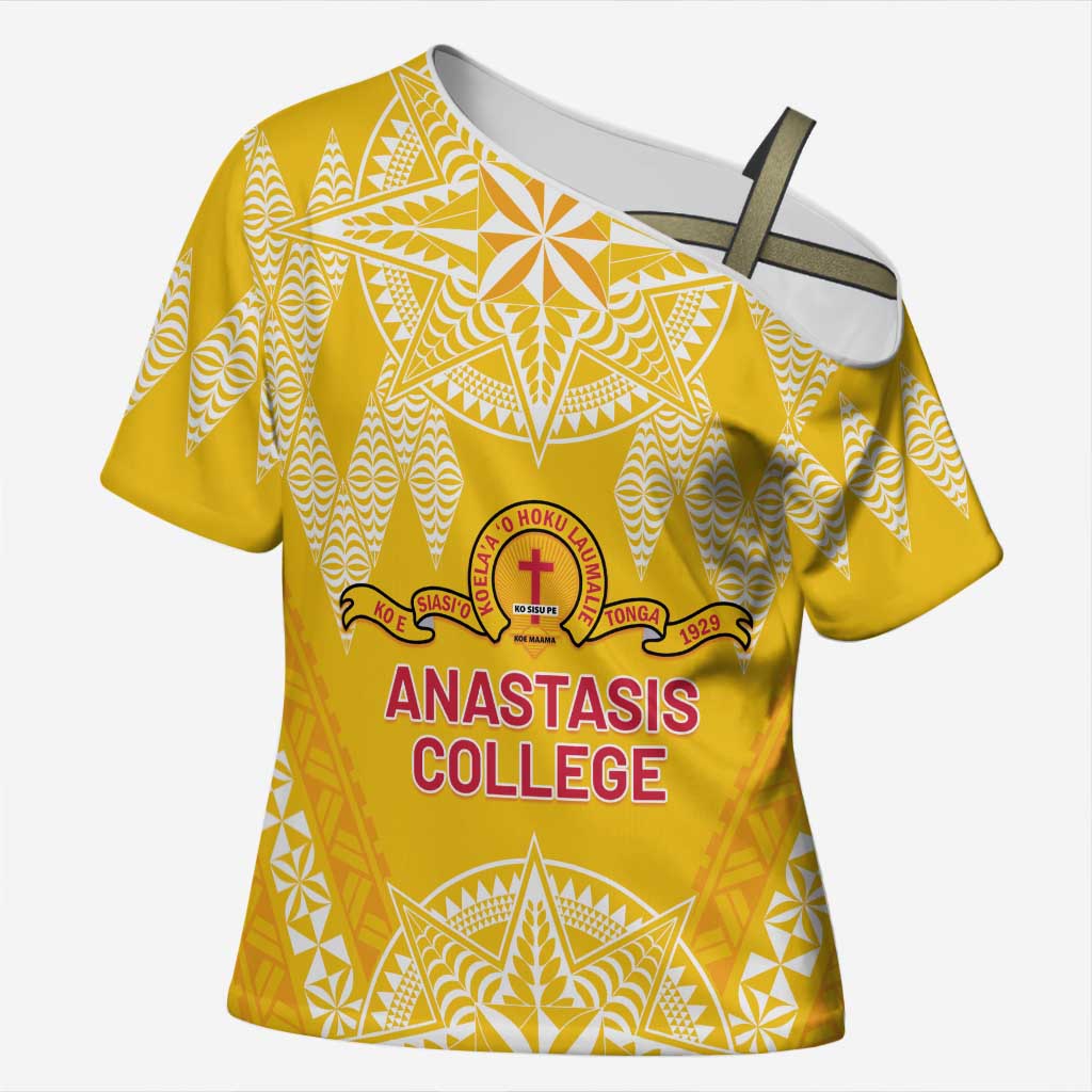 Personalised Anastasis College Cross Shoulder Shirt Tonga Ngatu Pattern - Polynesian Pride