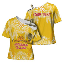 Personalised Anastasis College Cross Shoulder Shirt Tonga Ngatu Pattern - Polynesian Pride