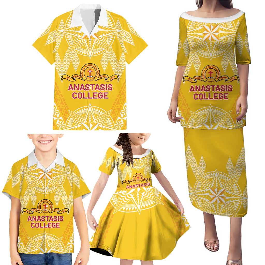 Personalised Anastasis College Family Matching Puletasi and Hawaiian Shirt Tonga Ngatu Pattern LT05 - Polynesian Pride
