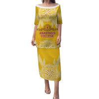 Personalised Anastasis College Family Matching Puletasi and Hawaiian Shirt Tonga Ngatu Pattern LT05 Mom's Dress Yellow - Polynesian Pride