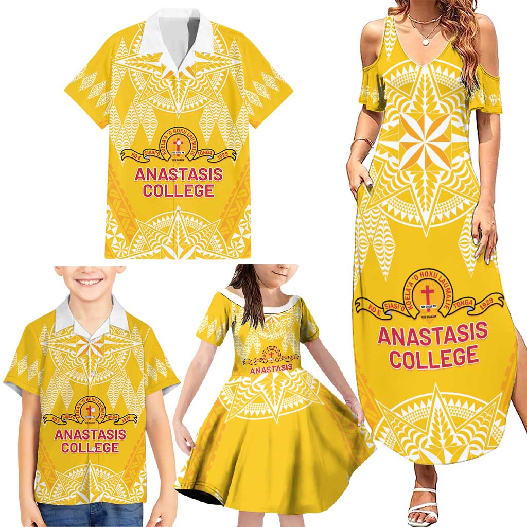 Personalised Anastasis College Family Matching Summer Maxi Dress and Hawaiian Shirt Tonga Ngatu Pattern - Polynesian Pride