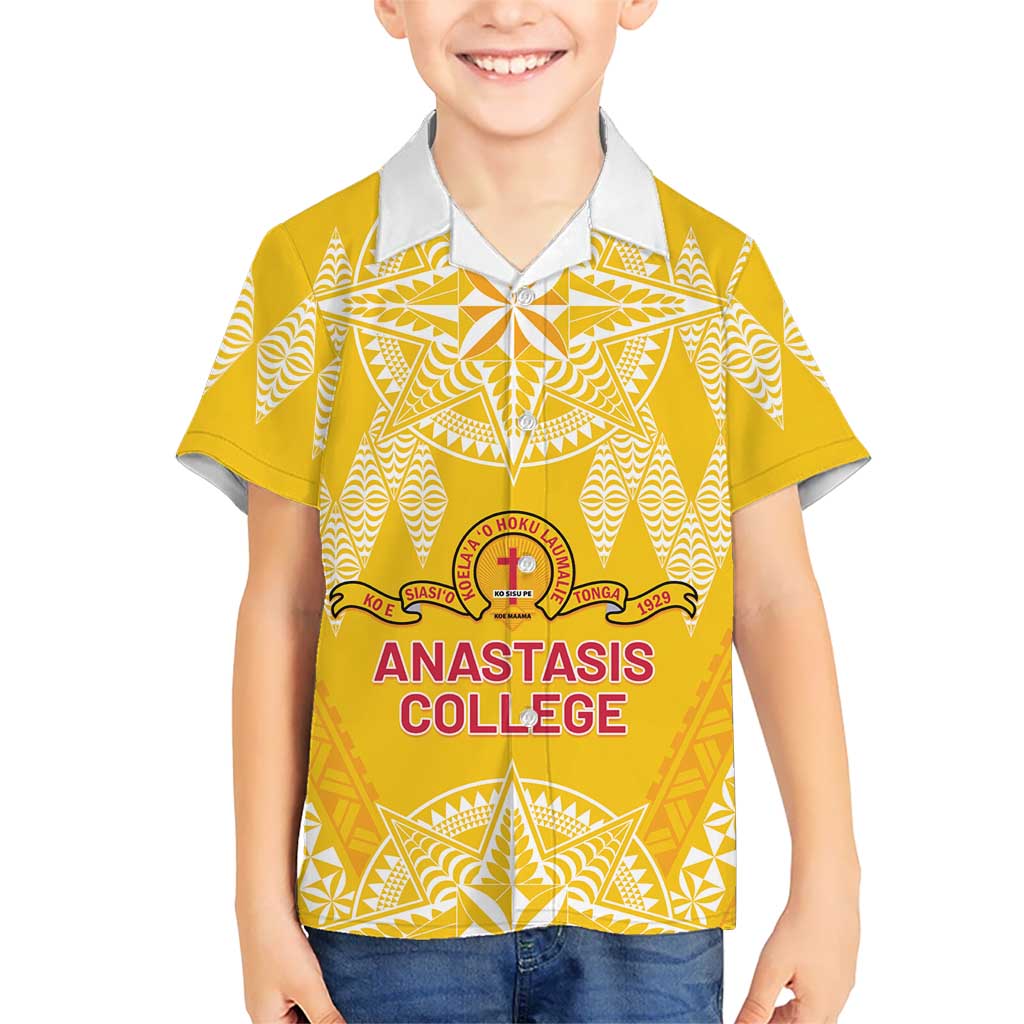 Personalised Anastasis College Kid Hawaiian Shirt Tonga Ngatu Pattern LT05 Kid Yellow - Polynesian Pride
