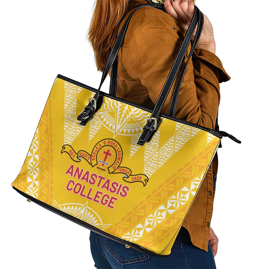 Anastasis College Leather Tote Bag Tonga Ngatu Pattern LT05 - Polynesian Pride