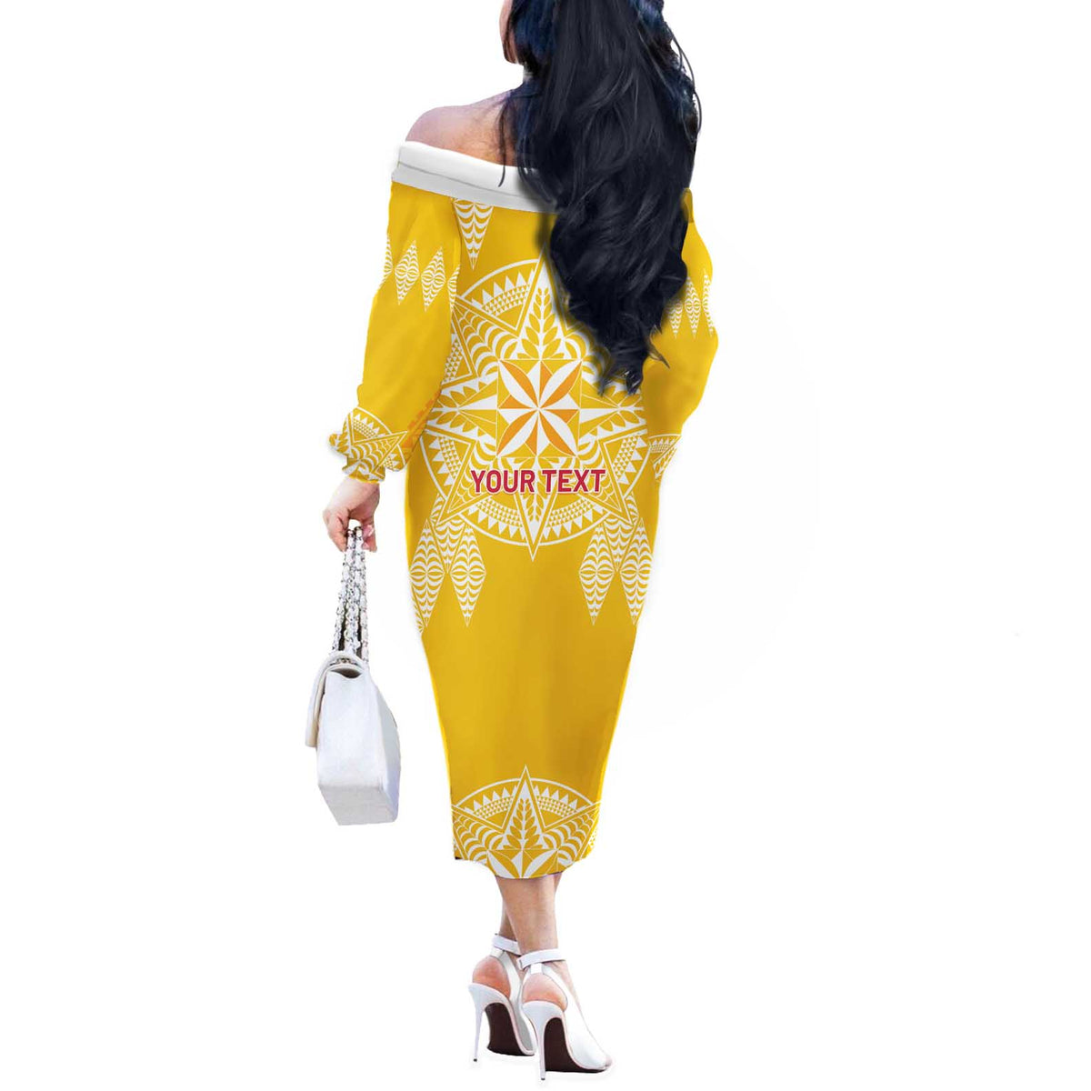 Personalised Anastasis College Off The Shoulder Long Sleeve Dress Tonga Ngatu Pattern LT05 - Polynesian Pride