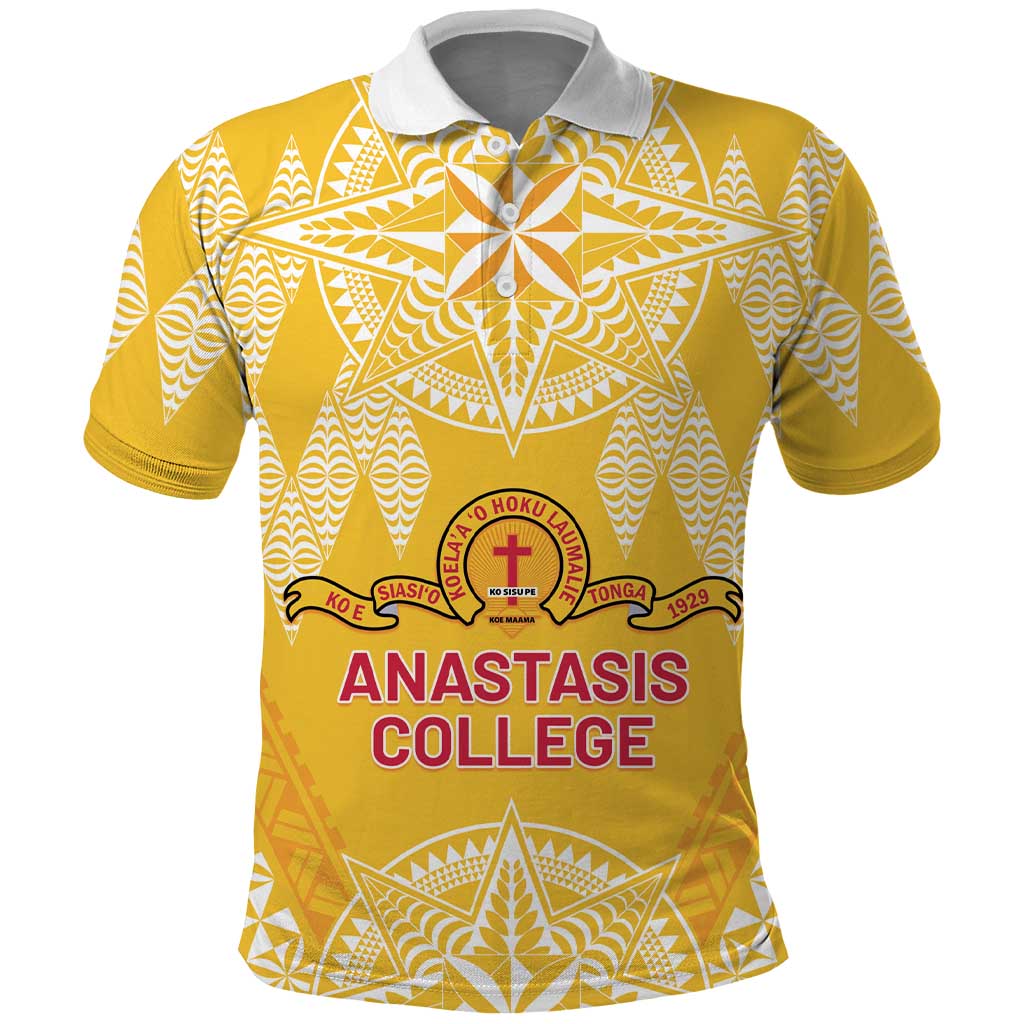 Personalised Anastasis College Polo Shirt Tonga Ngatu Pattern LT05 Yellow - Polynesian Pride
