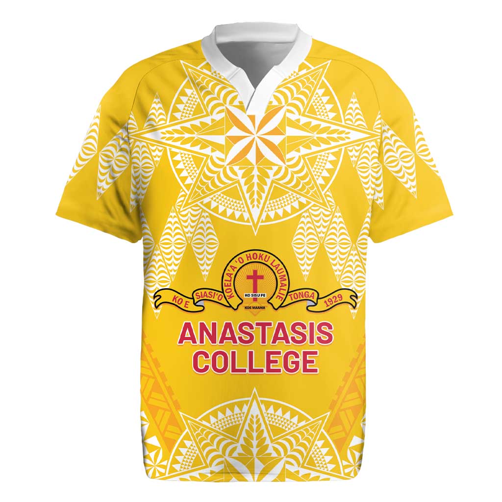 Personalised Anastasis College Rugby Jersey Tonga Ngatu Pattern LT05 Yellow - Polynesian Pride