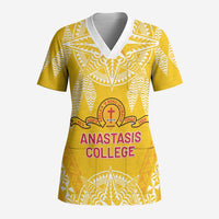 Personalised Anastasis College Scrub Top Tonga Ngatu Pattern - Polynesian Pride