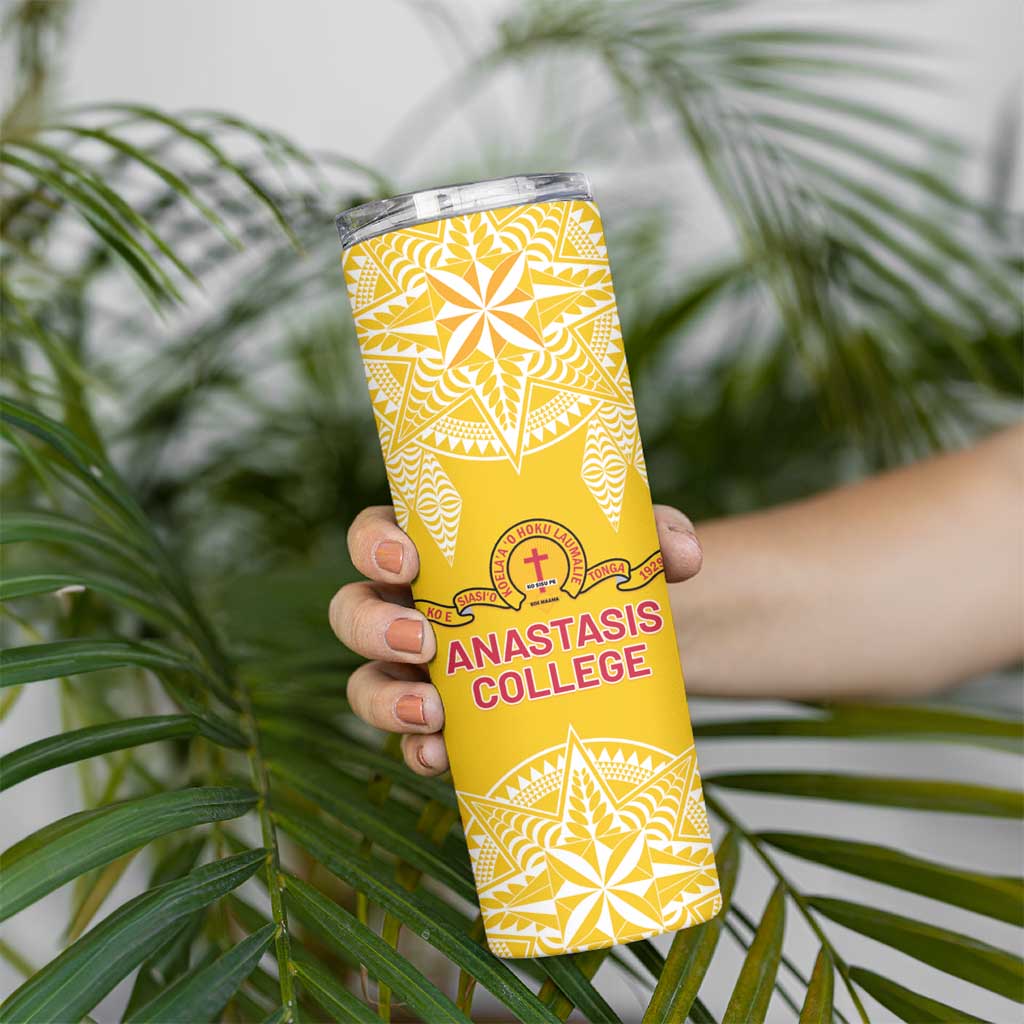 Personalised Anastasis College Skinny Tumbler Tonga Ngatu Pattern LT05 - Polynesian Pride