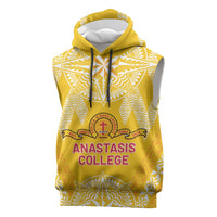Personalised Anastasis College Sleeveless Hoodie Tonga Ngatu Pattern LT05 Yellow - Polynesian Pride