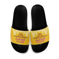 Anastasis College Slide Sandals Tonga Ngatu Pattern LT05 Yellow - Polynesian Pride