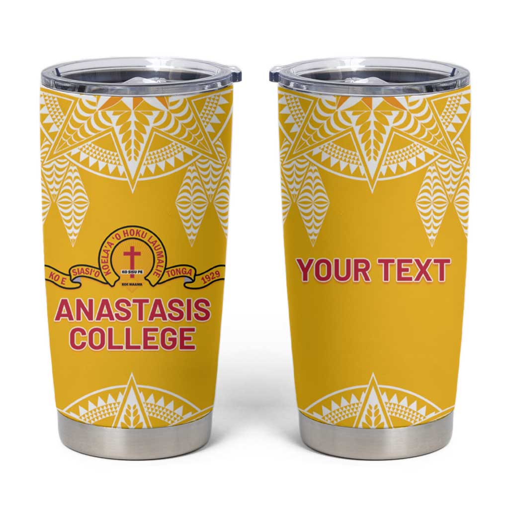 Personalised Anastasis College Tumbler Cup Tonga Ngatu Pattern LT05 Yellow - Polynesian Pride