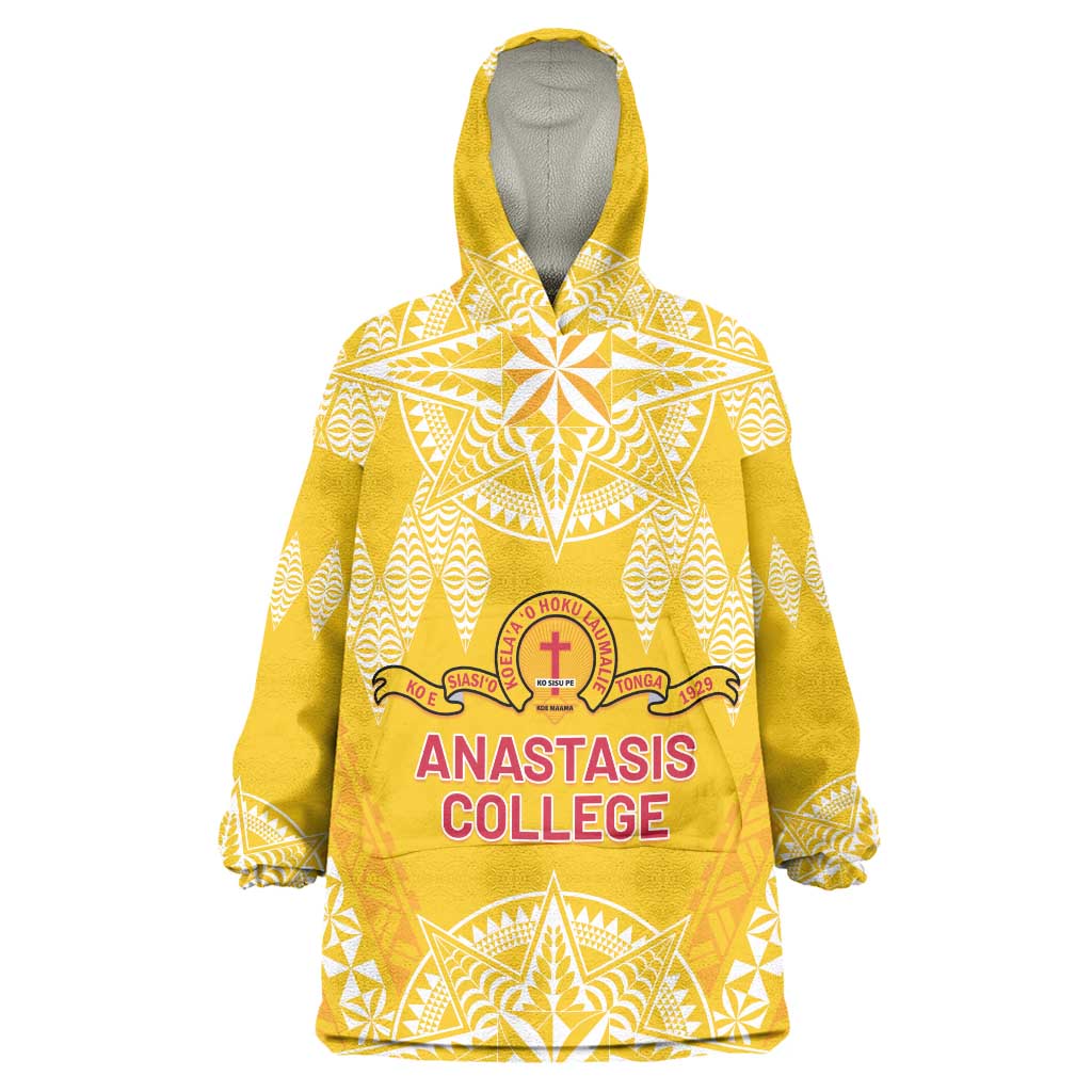 Personalised Anastasis College Wearable Blanket Hoodie Tonga Ngatu Pattern LT05 One Size Yellow - Polynesian Pride