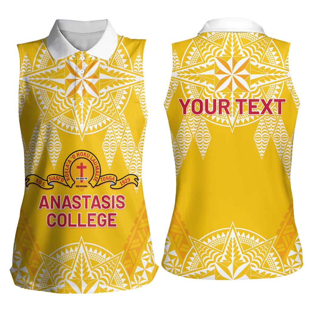 Personalised Anastasis College Women Sleeveless Polo Shirt Tonga Ngatu Pattern LT05 - Polynesian Pride