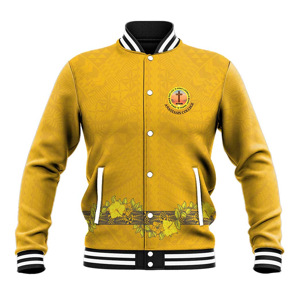 Tonga Anastasis College Baseball Jacket Tongan Ngatu Kupesi Pattern LT05 Unisex Yellow - Polynesian Pride
