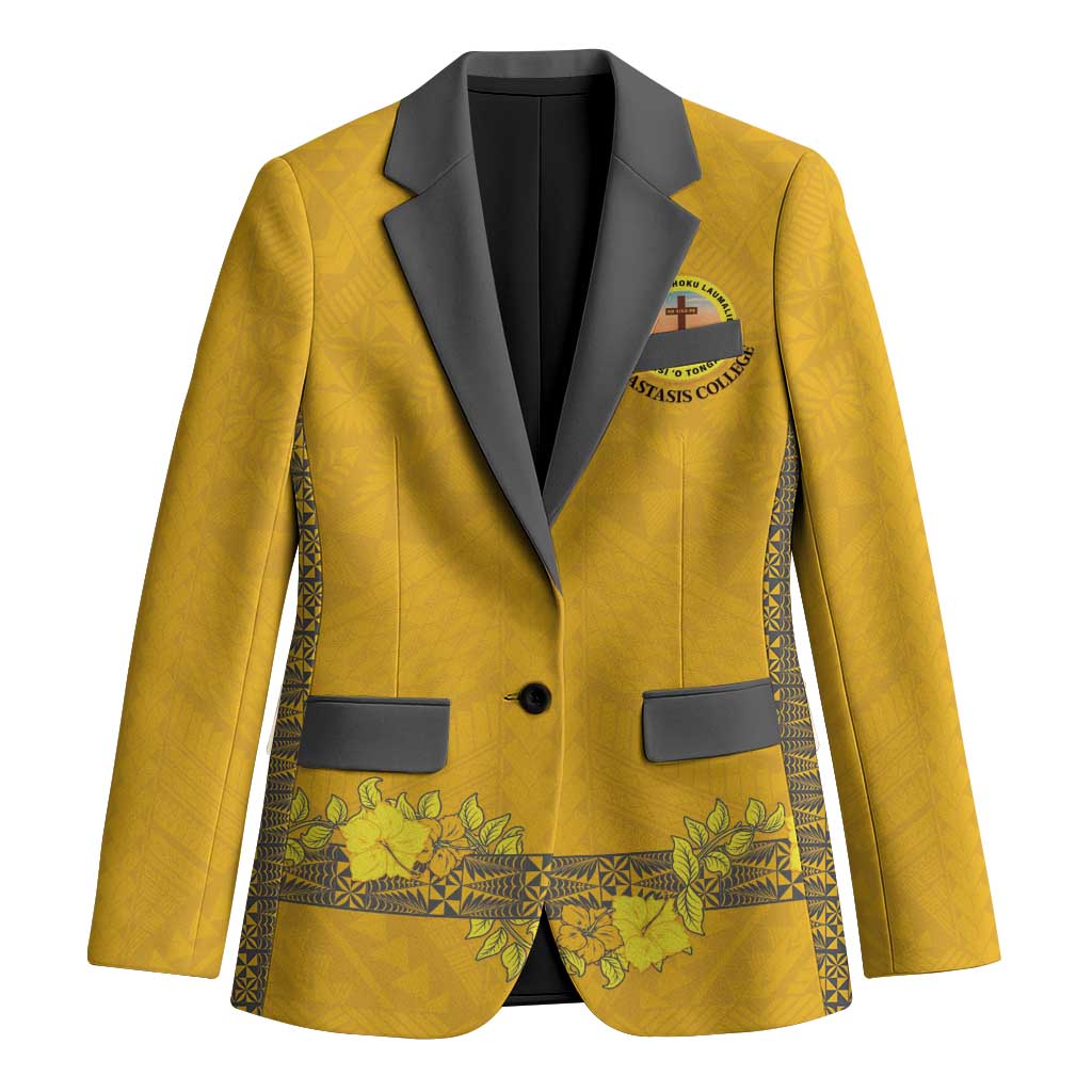 Tonga Anastasis College Blazer Tongan Ngatu Kupesi Pattern LT05 Unisex Yellow - Polynesian Pride