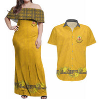 Tonga Anastasis College Couples Matching Off Shoulder Maxi Dress and Hawaiian Shirt Tongan Ngatu Kupesi Pattern - Polynesian Pride