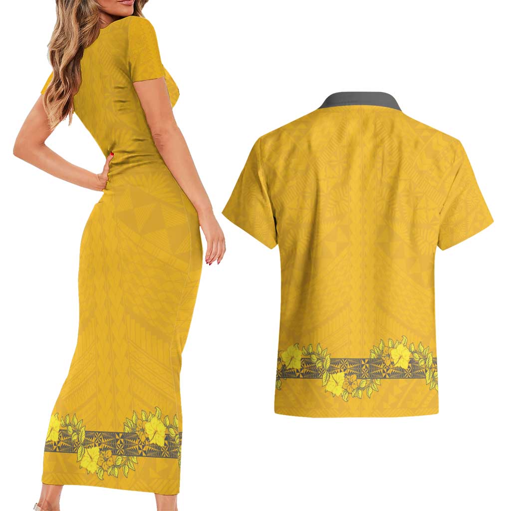 Tonga Anastasis College Couples Matching Short Sleeve Bodycon Dress and Hawaiian Shirt Tongan Ngatu Kupesi Pattern - Polynesian Pride