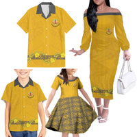 Tonga Anastasis College Family Matching Off The Shoulder Long Sleeve Dress and Hawaiian Shirt Tongan Ngatu Kupesi Pattern - Polynesian Pride