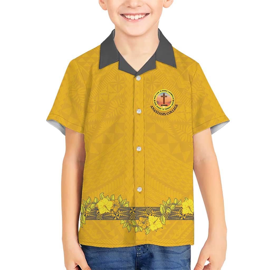 Tonga Anastasis College Kid Hawaiian Shirt Tongan Ngatu Kupesi Pattern LT05 Kid Yellow - Polynesian Pride