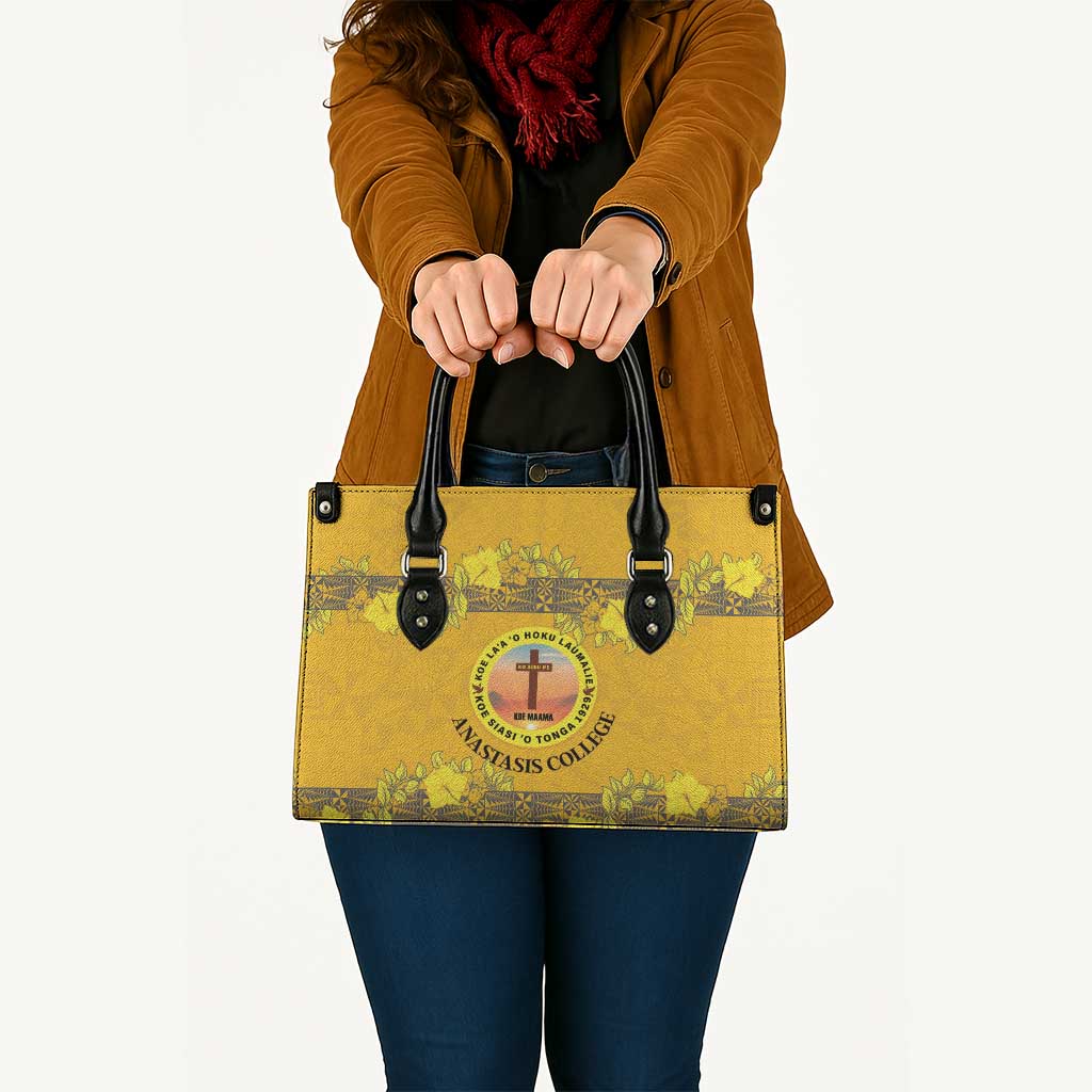 Tonga Anastasis College Leather Bag Tongan Ngatu Kupesi Pattern - Polynesian Pride