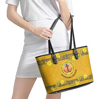 Tonga Anastasis College Leather Tote Bag Tongan Ngatu Kupesi Pattern LT05 - Polynesian Pride