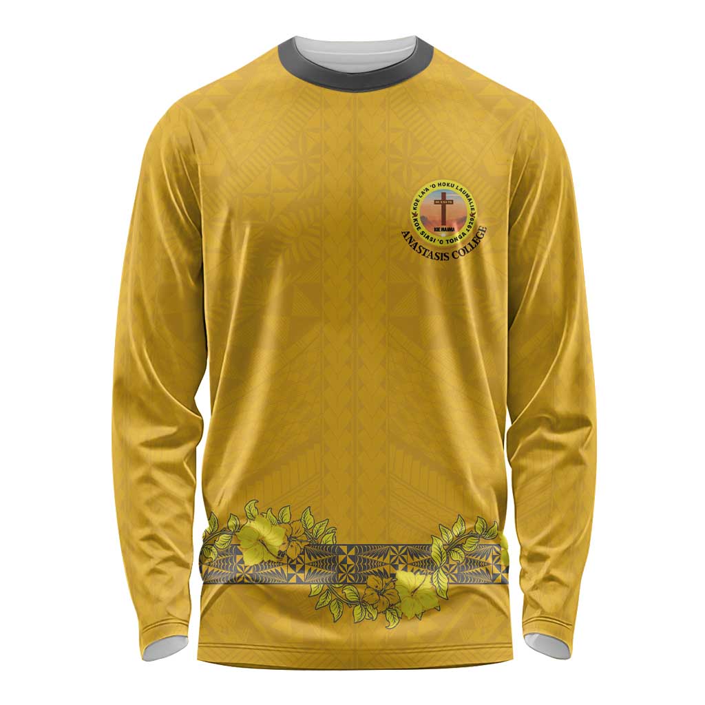 Tonga Anastasis College Long Sleeve Shirt Tongan Ngatu Kupesi Pattern - Polynesian Pride