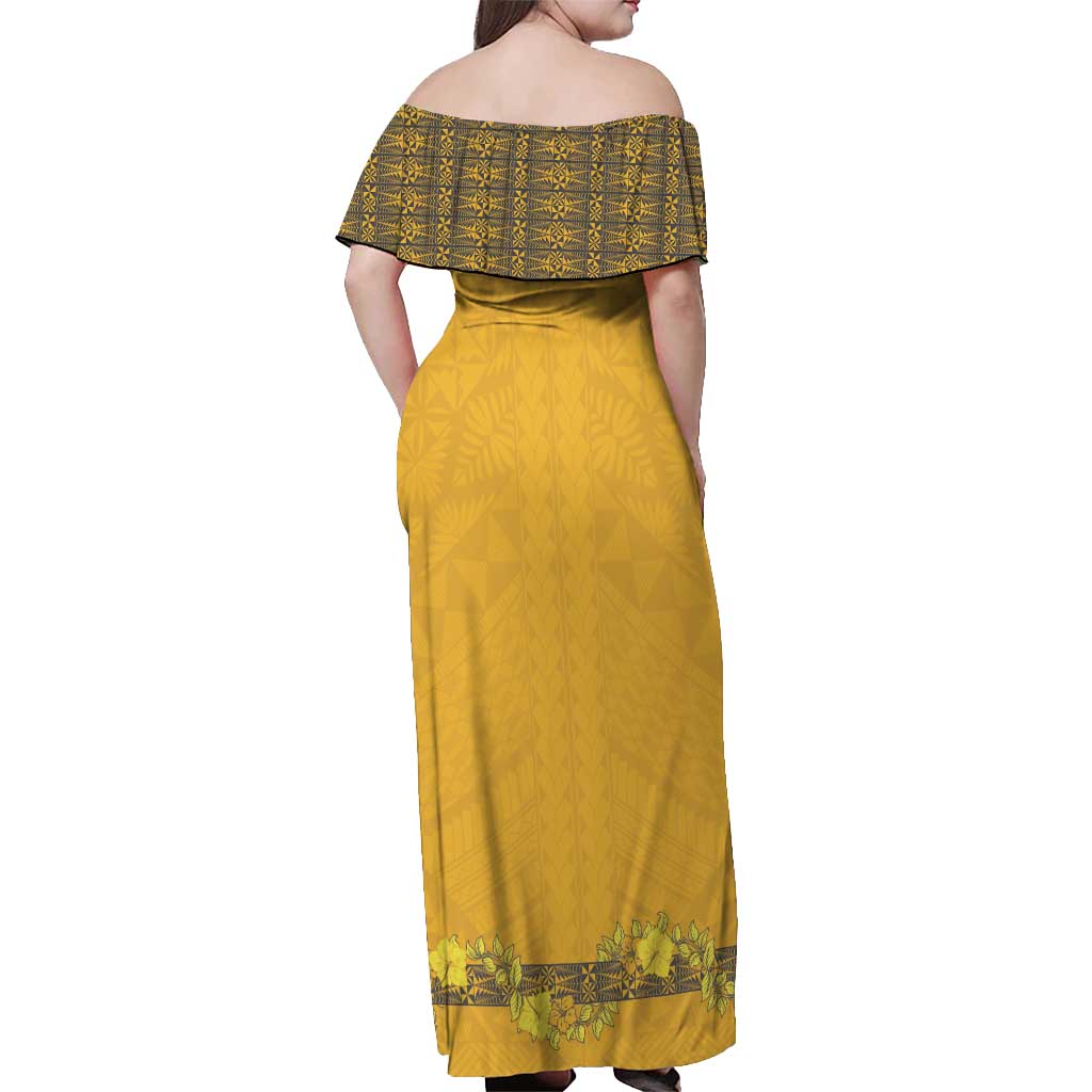 Tonga Anastasis College Off Shoulder Maxi Dress Tongan Ngatu Kupesi Pattern LT05 - Polynesian Pride