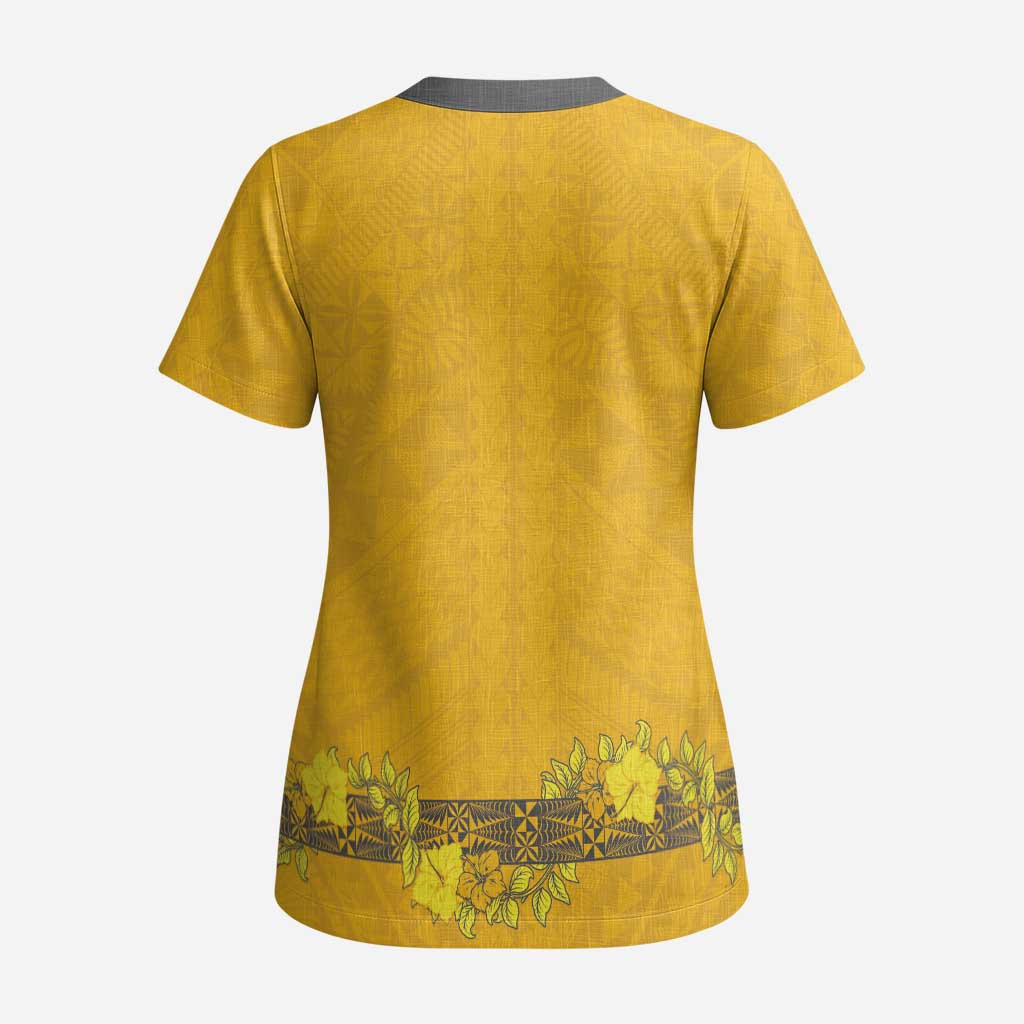 Tonga Anastasis College Scrub Top Tongan Ngatu Kupesi Pattern - Polynesian Pride