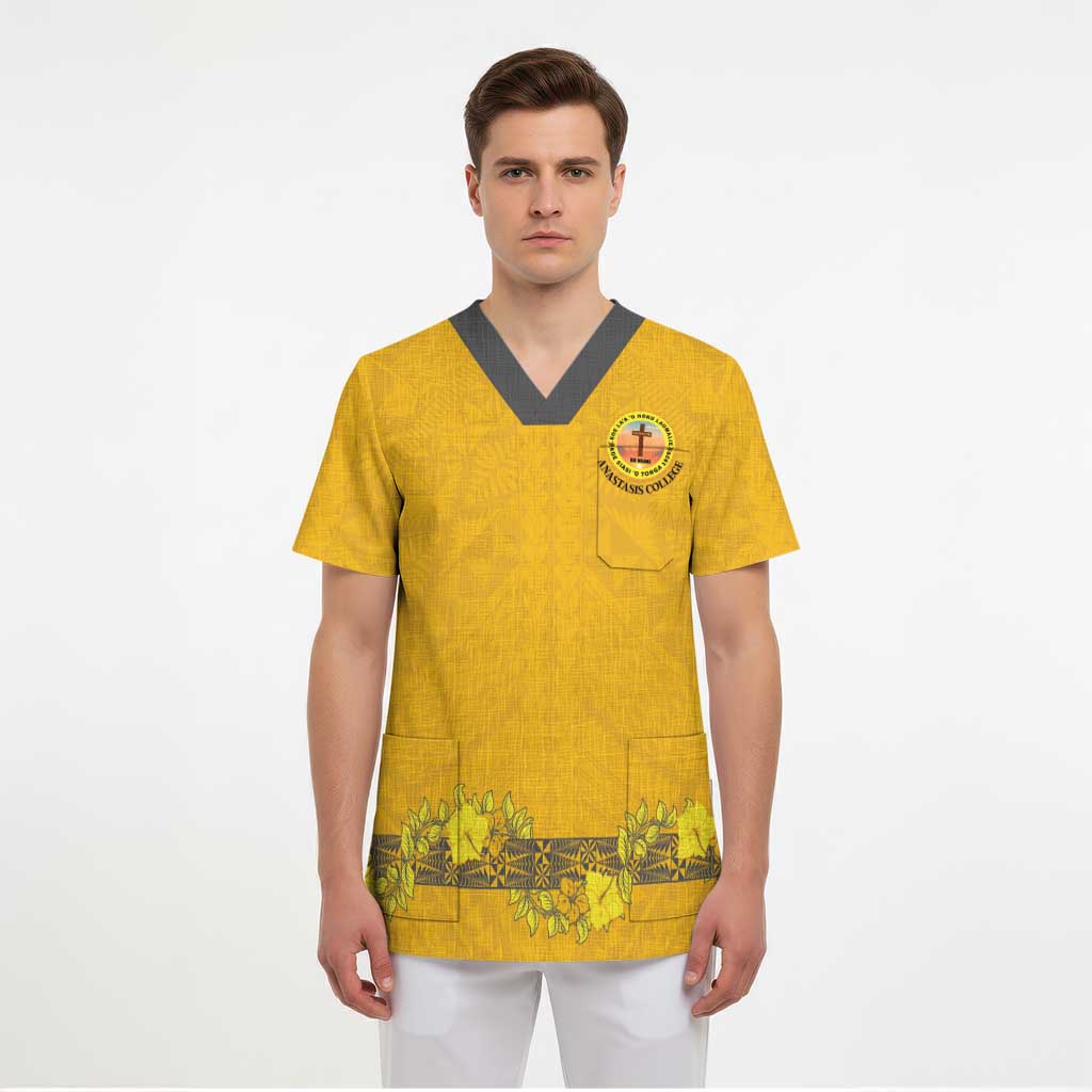 Tonga Anastasis College Scrub Top Tongan Ngatu Kupesi Pattern - Polynesian Pride