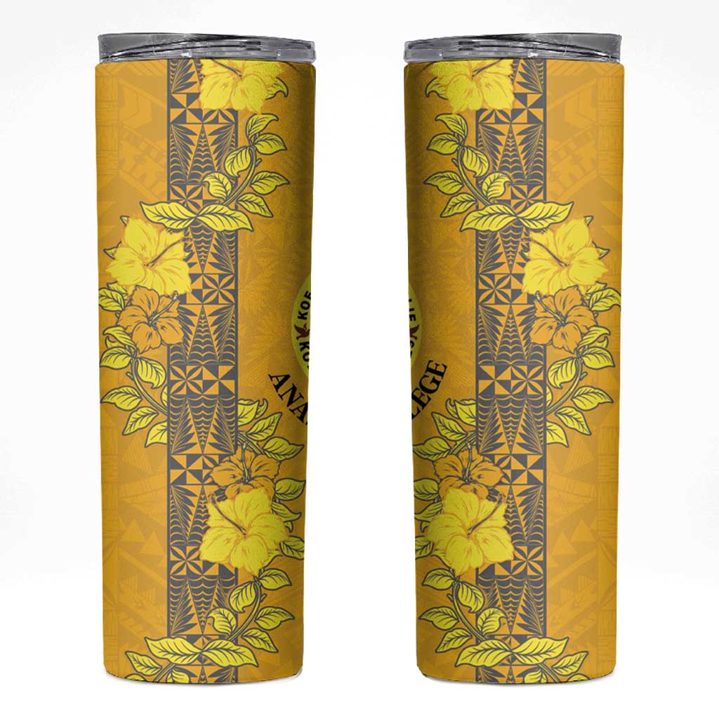 Tonga Anastasis College Skinny Tumbler Tongan Ngatu Kupesi Pattern LT05 Yellow - Polynesian Pride