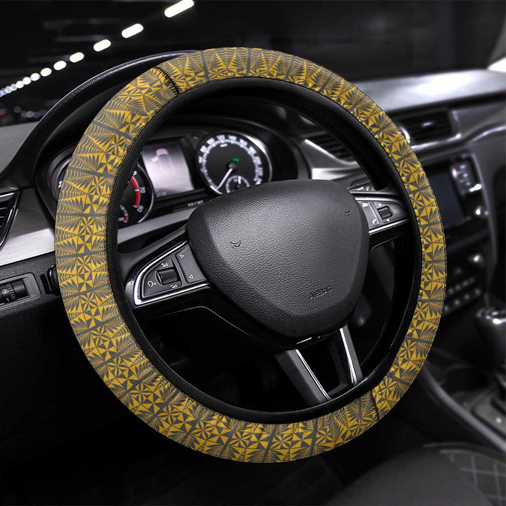 Tonga Anastasis College Steering Wheel Cover Tongan Ngatu Kupesi Pattern - Polynesian Pride
