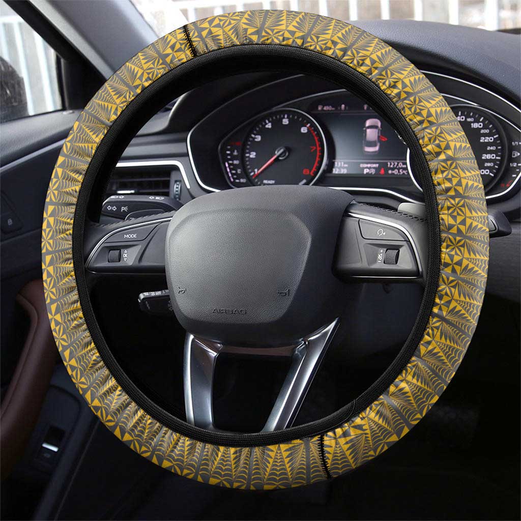 Tonga Anastasis College Steering Wheel Cover Tongan Ngatu Kupesi Pattern LT05 - Polynesian Pride