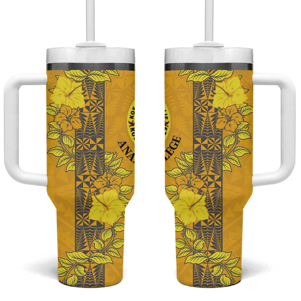 Tonga Anastasis College Tumbler With Handle Tongan Ngatu Kupesi Pattern LT05 One Size: 40 oz Yellow - Polynesian Pride