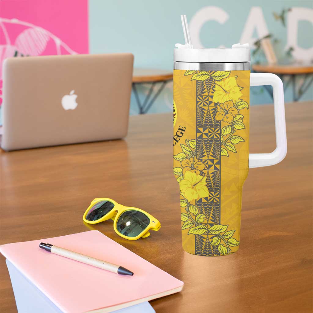 Tonga Anastasis College Tumbler With Handle Tongan Ngatu Kupesi Pattern LT05 - Polynesian Pride